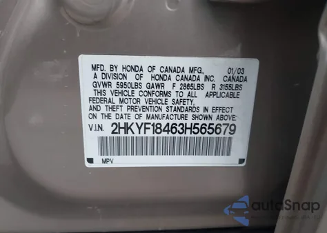 2003 Honda Pilot Ex z USA, uszkodzony, nr VIN 2HKYF18463H565679
